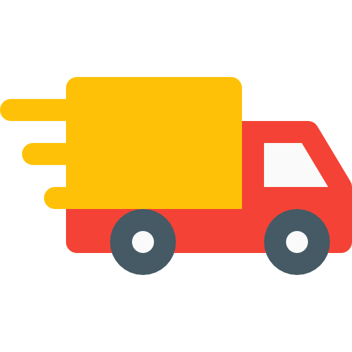 Illustration of a red truck with a yellow cargo box on a white background